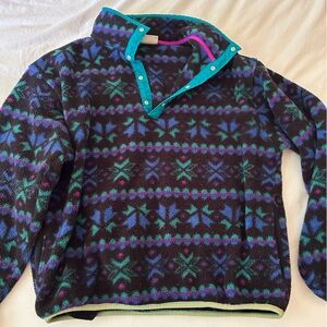 Vintage L.L. Bean Black and Purple Fleece Pullover